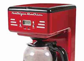 Nostalgia RCOF12RR New & Improved 12-Cup Programmable Coffee Maker with LED Display, Automatic Shut-Off & Keep Warm, Pause-And-Serve Function, Includes Reusable Filter, Retro Red