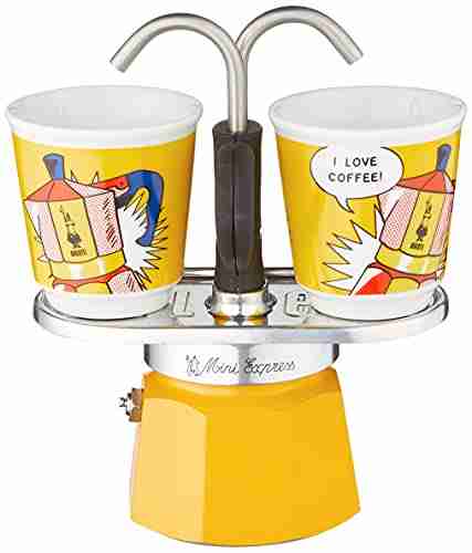 bialetti mini express lichtenstein moka set includes coffee maker 2 cup