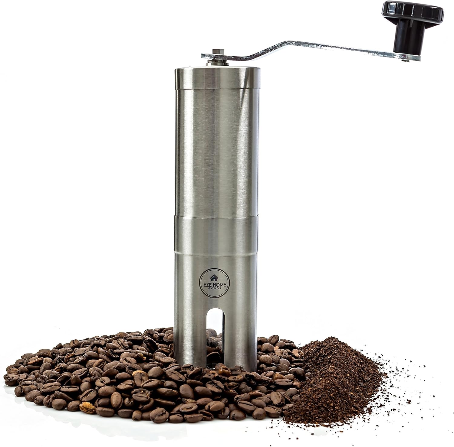 EZE Homegoods Hand Coffee Mill Grinder with Conical Ceramic Burr | Consistent Grind Every Time, Professional Grade, Stainless Steel, Lightweight and Portable, Heavy Duty Extra Long Hand Crank