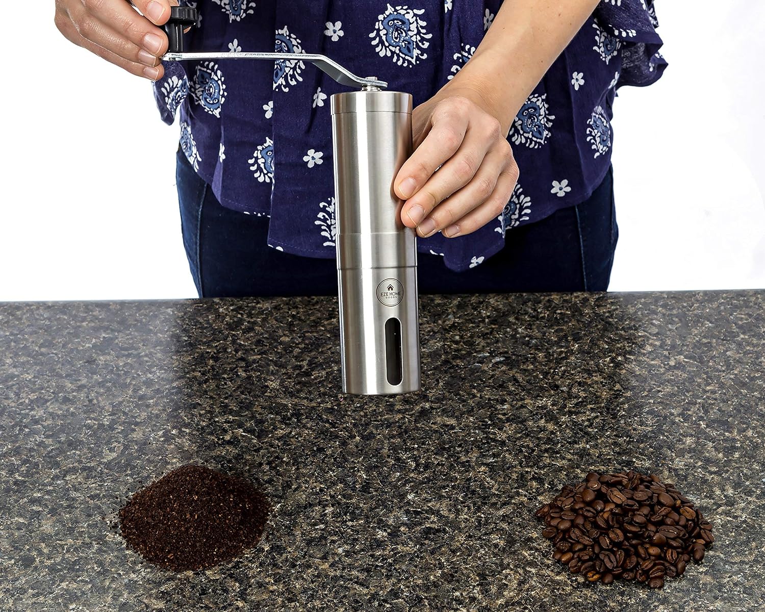 EZE Homegoods Hand Coffee Mill Grinder with Conical Ceramic Burr | Consistent Grind Every Time, Professional Grade, Stainless Steel, Lightweight and Portable, Heavy Duty Extra Long Hand Crank