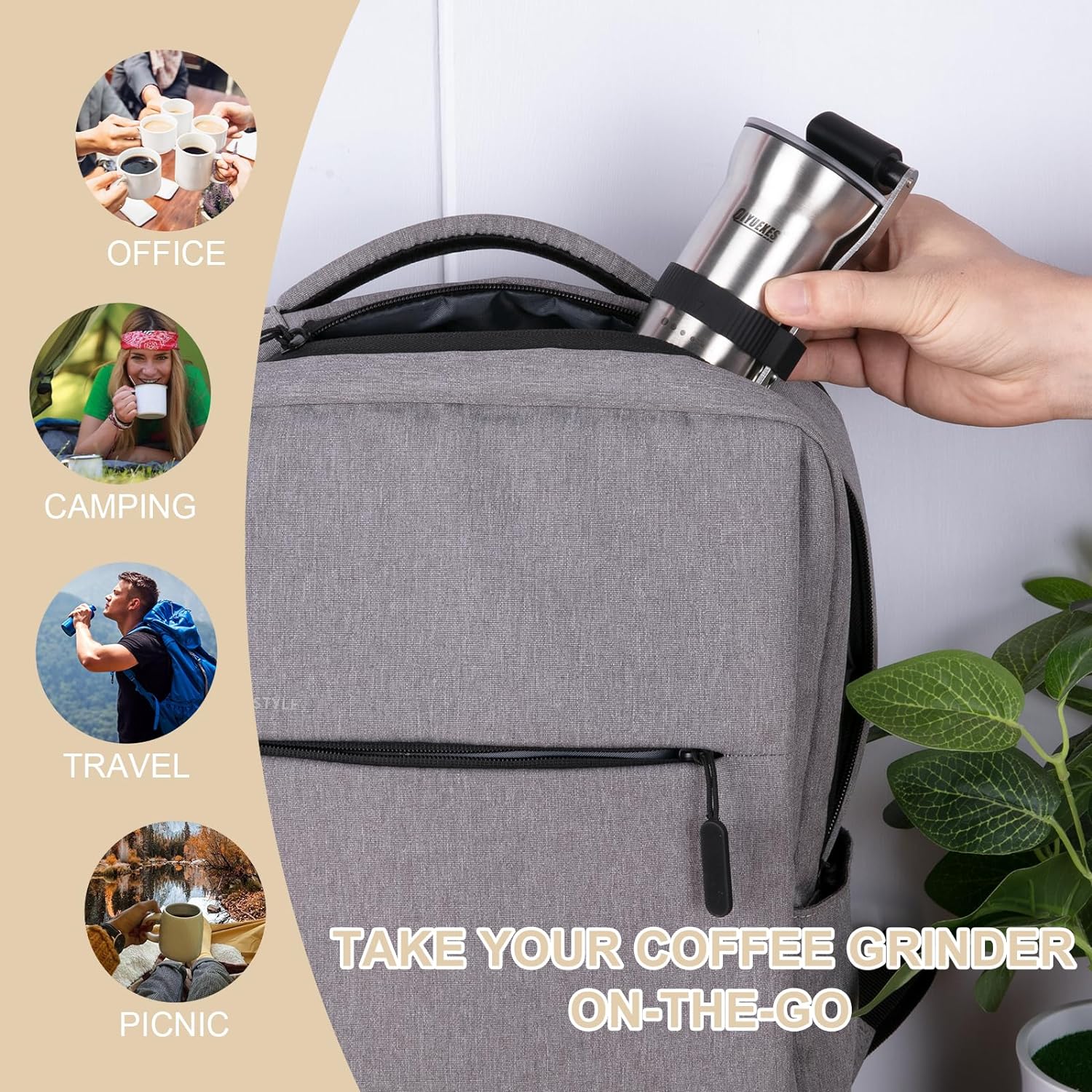 Upgrade Manual Coffee Grinder, Portable Stainless Steel Hand Crank Coffee Bean Grinder, Hand Coffee Grinder 6 Coarseness Settings, burr coffee grinder with Ceramic Burrs, Perfect for families, camping