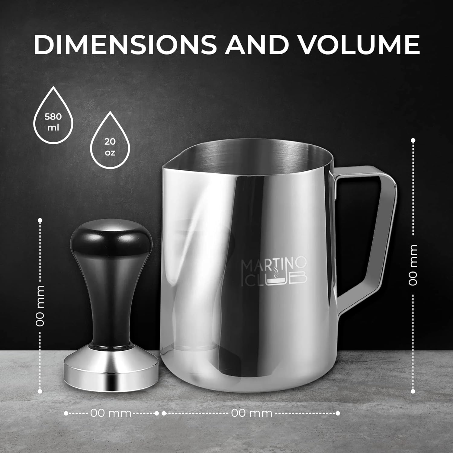 Baristas Dream Coffee Set: Premium Accessories for Perfect Espresso and cappuccino Milk Frother cup 12oz (350 ml), Stainless Steel Jug + Tamper 51 mm