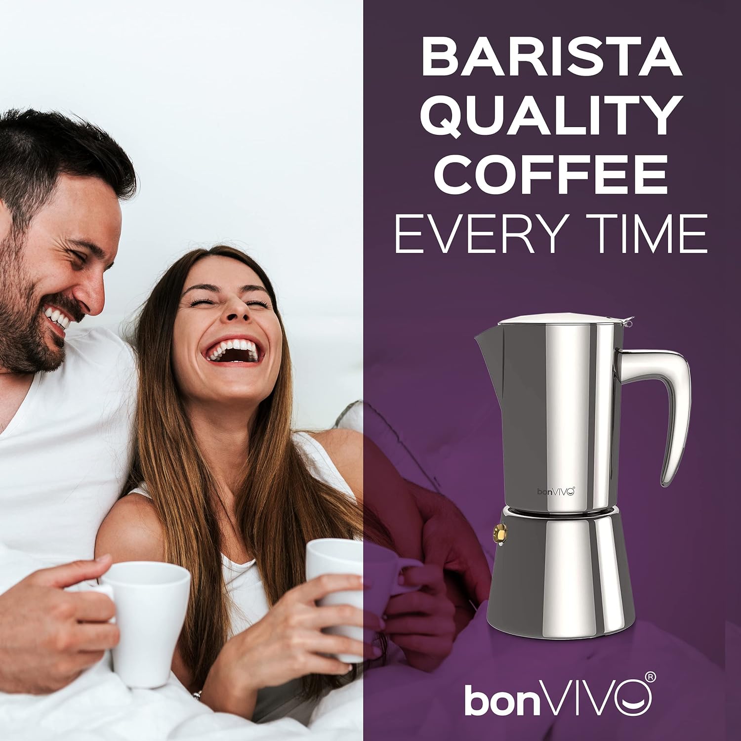 bonVIVO Intenca Stovetop Espresso Maker - Luxurious, Stainless Steel Italian Coffee Maker for Camping or Home Use - Makes 6 Cups of Full-Bodied Coffee - Copper, 10oz