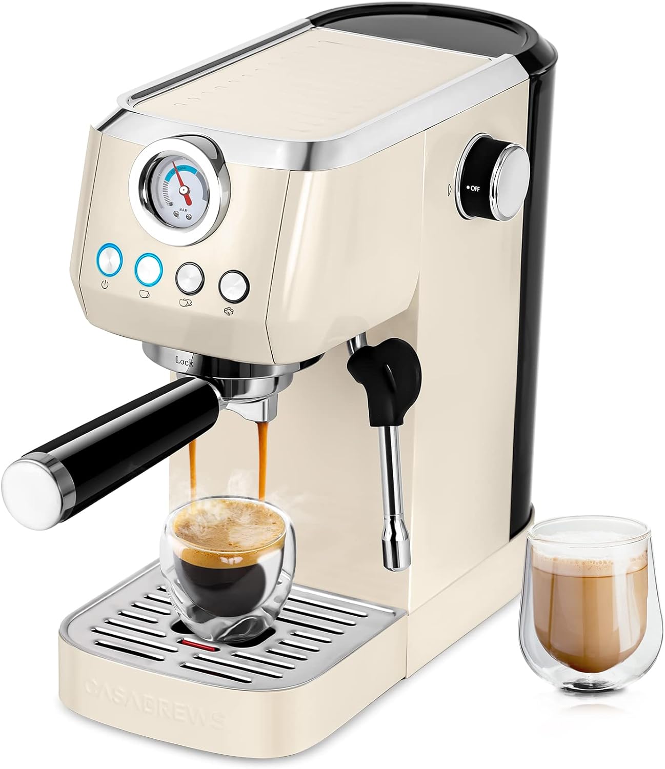 CASABREWS Espresso Machine 20 Bar, Compact Espresso Maker With Milk Frother Steam Wand, Stainless Steel Cappuccino Machine and Latte Machine With 43.9 oz Removable Water Tank for Home Barista, Creamy