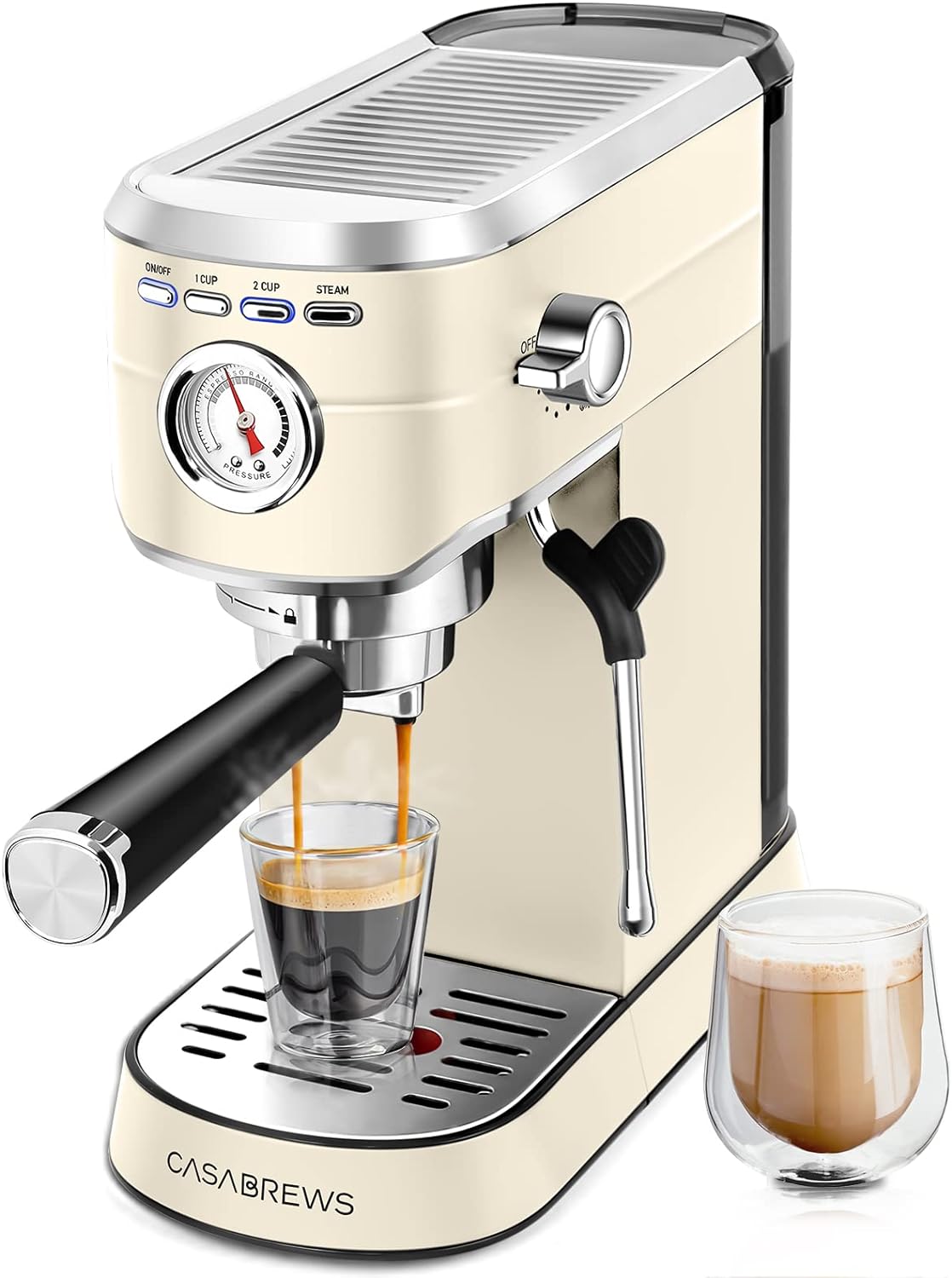 CASABREWS Espresso Machine 20 Bar, Espresso Maker with Milk Frother Steam Wand, Stainless Steel Espresso Coffee Machine with 34oz Removable Water Tank, Creamy