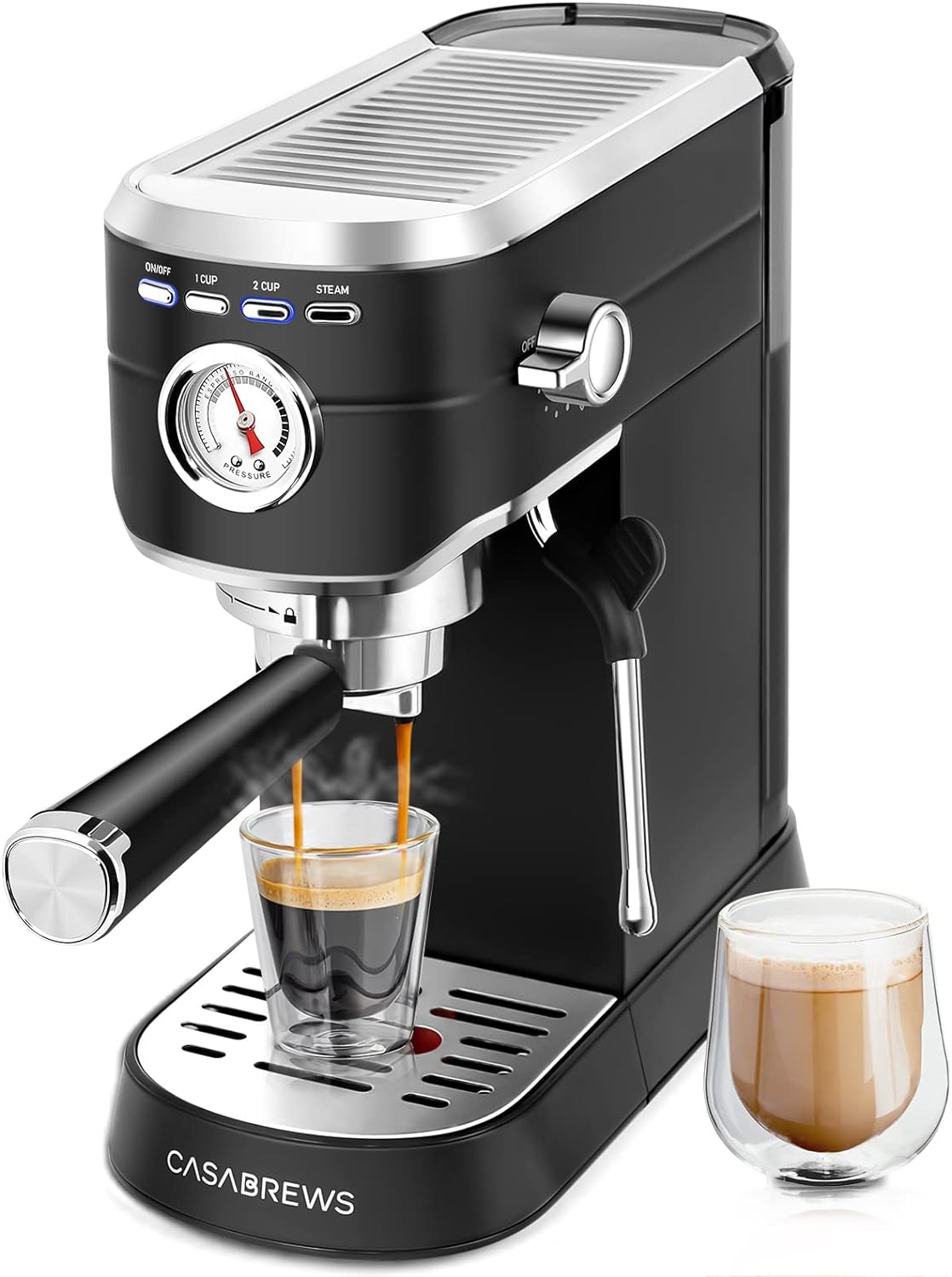 CASABREWS Espresso Machine 20 Bar, Espresso Maker with Milk Frother Steam Wand, Stainless Steel Espresso Coffee Machine with 34oz Removable Water Tank, Creamy