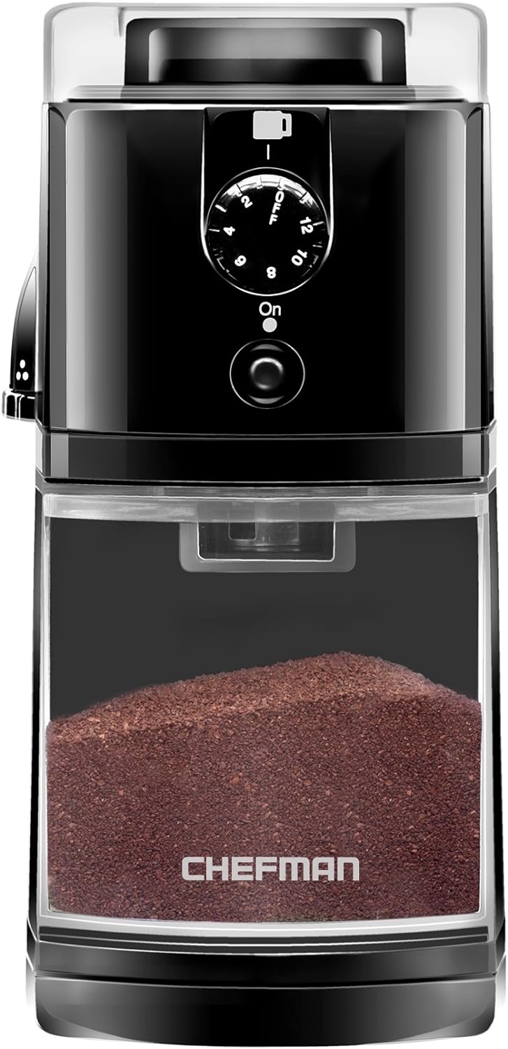 Chefman Conical Burr Coffee Grinder, Create The Boldest  Most Flavorful Grind With 31 Settings From Coarse To Extra Fine, One-Touch Digital Control  9.7-oz Bean Capacity, Black