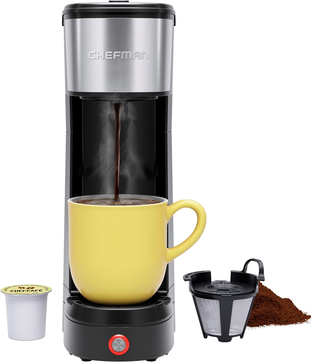 Chefman Single Serve Coffee Maker: K-Cup  Ground Compatible, Single Cup 6-12 oz Portable Drip Coffee Machine with Filter - Perfect for College  Coffee Lovers,Black