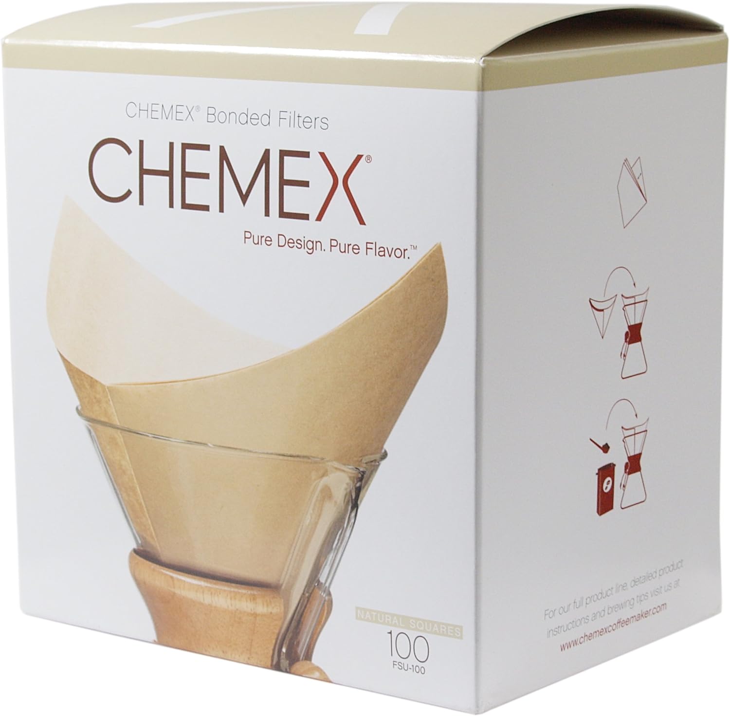 Chemex Bonded Pre-folded Unbleached Square Coffee Filters, Set of 200