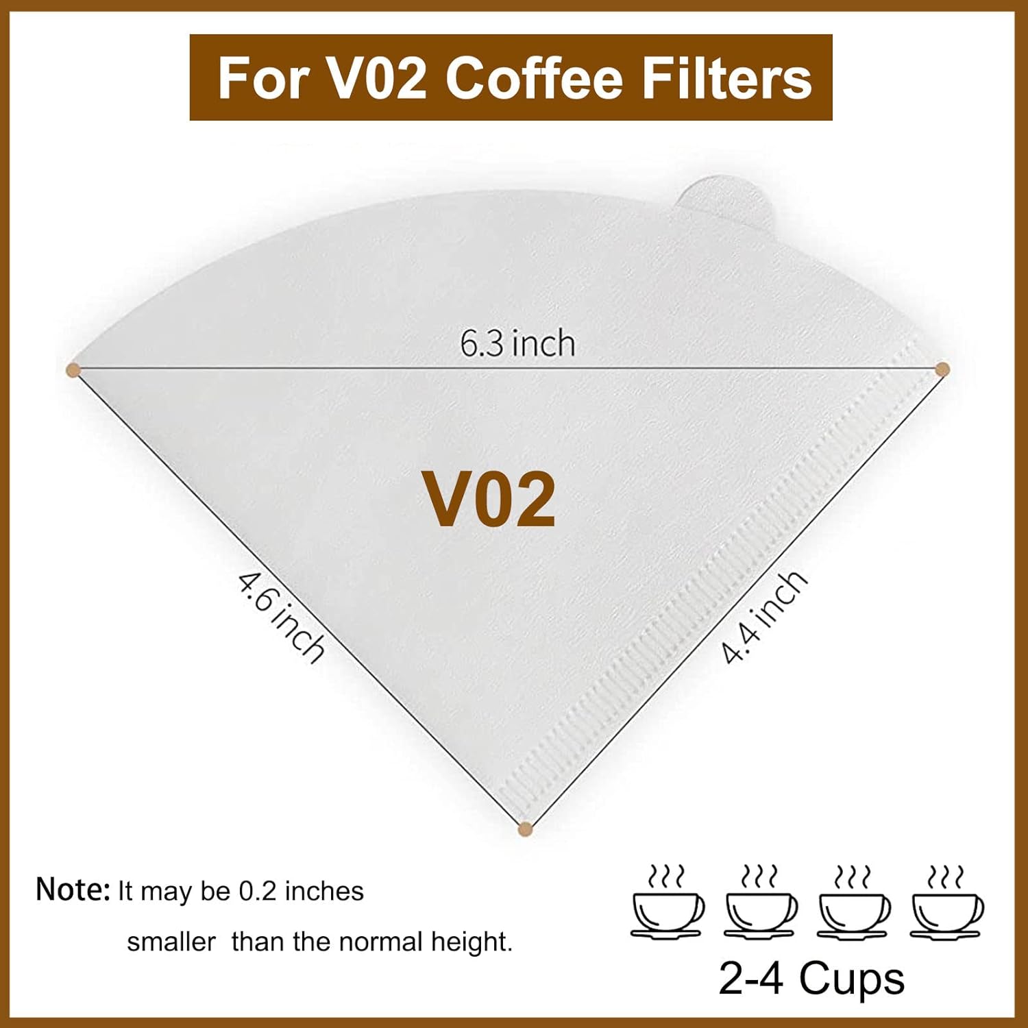 Coffee Filters, Size 02 Cone Filters, Disposable Natural Paper Filters 2-4 Cup, 2 Cone For Pour Over and Drip Coffee Maker (Unbleached，200)