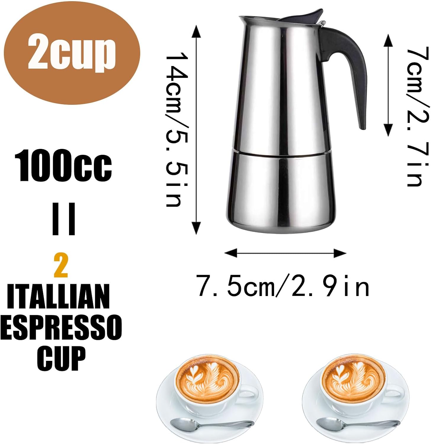 DITOSH 4 Cup 200ML 6.6oz Stovetop Espresso Maker Sainless Steel Moka Pot Espresso Maker Percolator Italian Coffee Maker Capable Moka Coffee Machine Cafe Percolator Maker for Home  Camping