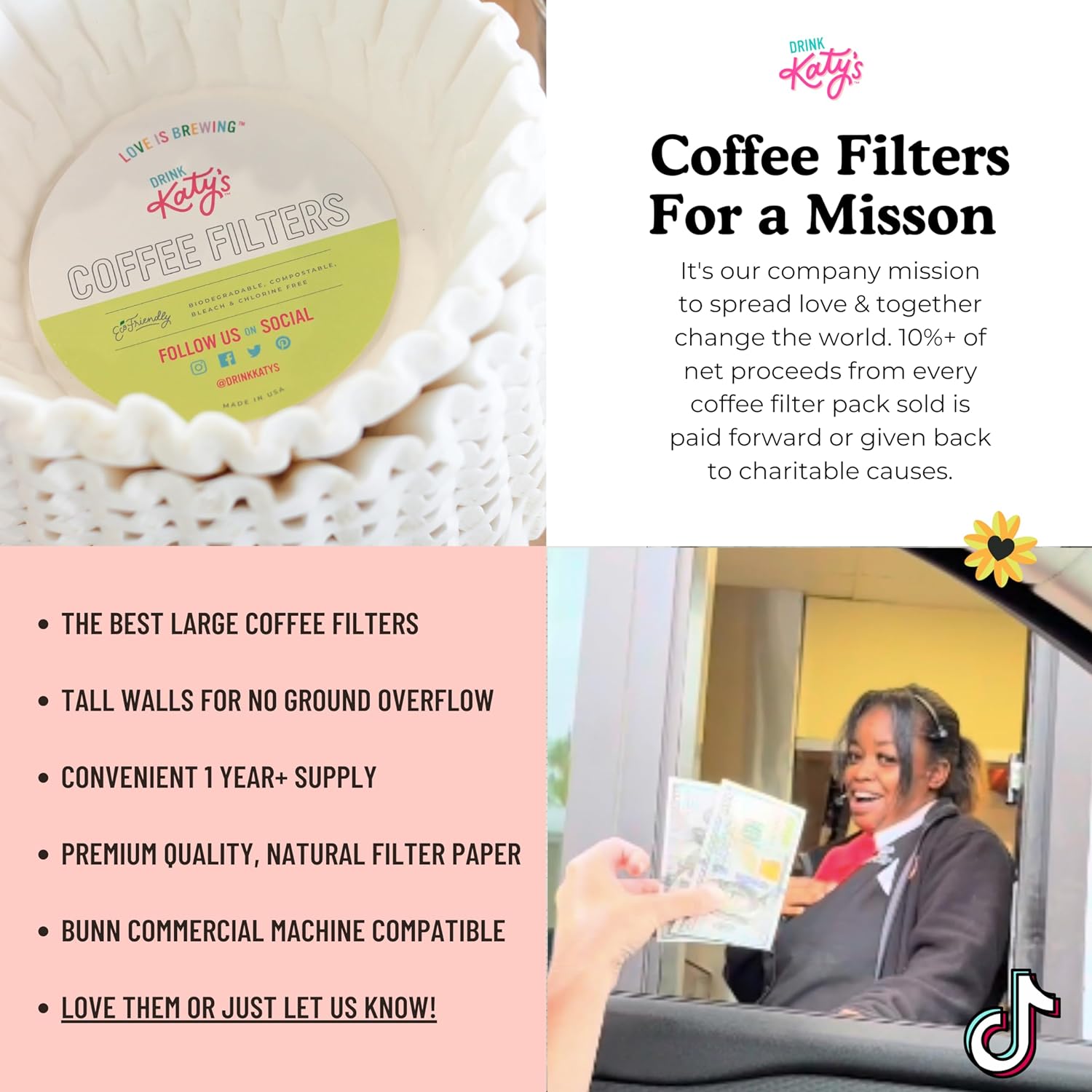 Drink Katy’s Large Coffee Filters - Bunn 12 Cup Commercial Coffee Filters - Premium Paper, All-Natural, Bigger  Tall Walls, No More Messy Ground Overflow - Woman Owned (500 Count / 1 Year+ Supply)