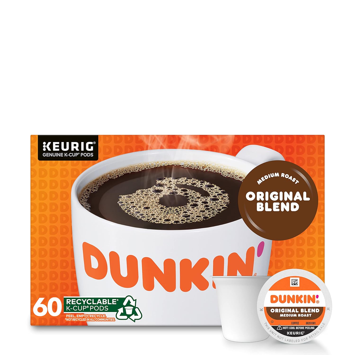 Dunkin Original Blend Medium Roast Coffee, 60 Keurig K-Cup Pods