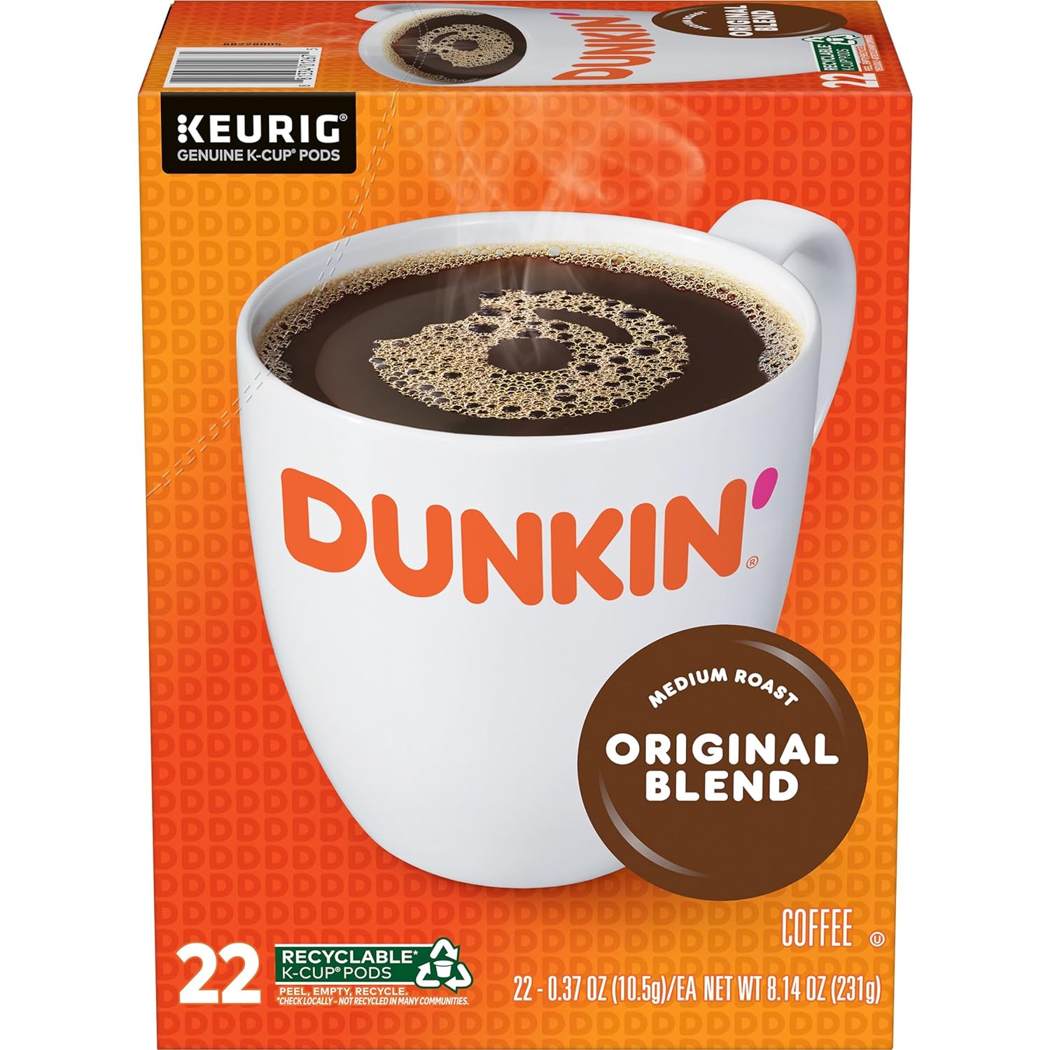 Dunkin Original Blend Medium Roast Coffee, 88 Keurig K-Cup Pods