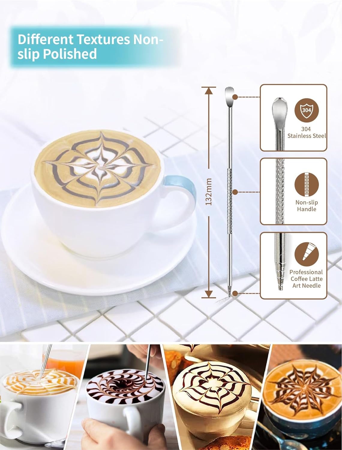 Gevi Milk Frothing Pitcher 12oz/350ml for Milk Coffee Cappuccino Latte Art with 51 mm Coffee Distributor, 16 Pieces Coffee Decorating Stencils，Barista Towel, Latte Art Pen, 6PCS Coffee Set…