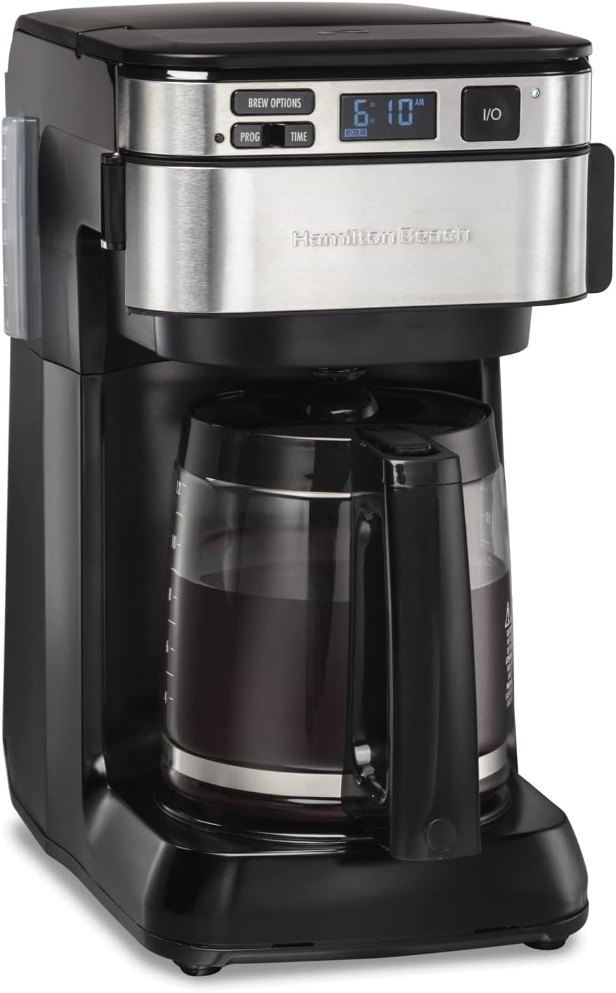 Hamilton Beach Programmable Coffee Maker, 12 Cups, Front Access Easy Fill, Pause  Serve, 3 Brewing Options, Black (46310)