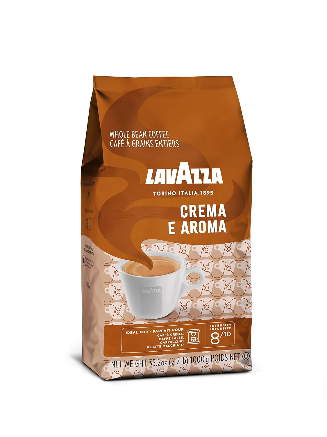 Lavazza Crema E Aroma Whole Bean Coffee Blend, 2.2-Pound Bag , Balanced medium roast with an intense, earthy flavor and long lasting crema, Non-GMO