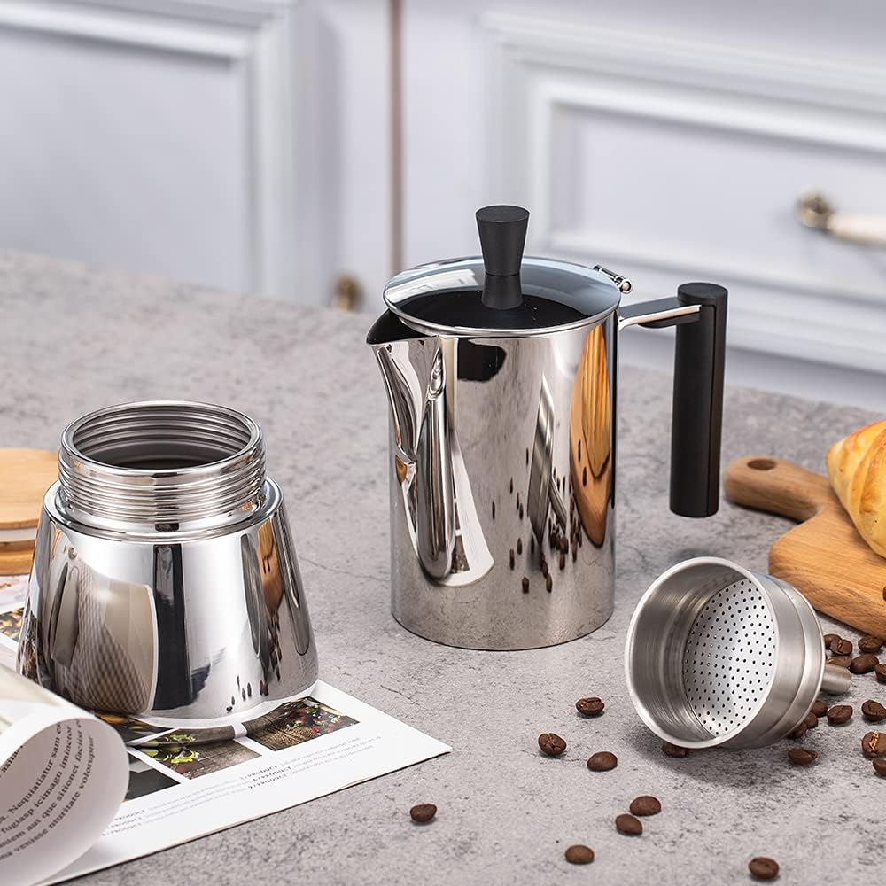 Lexnlux Stovetop Espresso Maker 6Cup 10 oz Stainless Steel Moka Pot