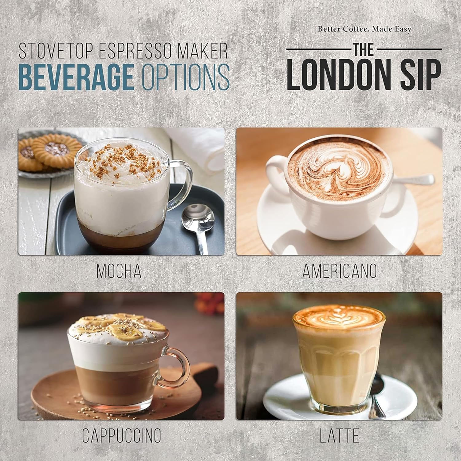 London Sip Stainless Steel Stovetop Espresso Maker Moka Pot Italian Coffee Percolator, Copper, 3 Cup