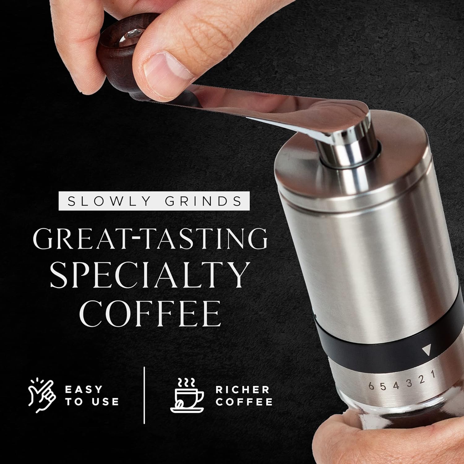 Manual Coffee Grinder, Conical Ceramic Burr Coffee Grinder for Slow, Enhanced Coffee Grinding, Portable Coffee Bean Grinder, Stainless Steel Hand Grinder with Transparent Jar - Tōdai