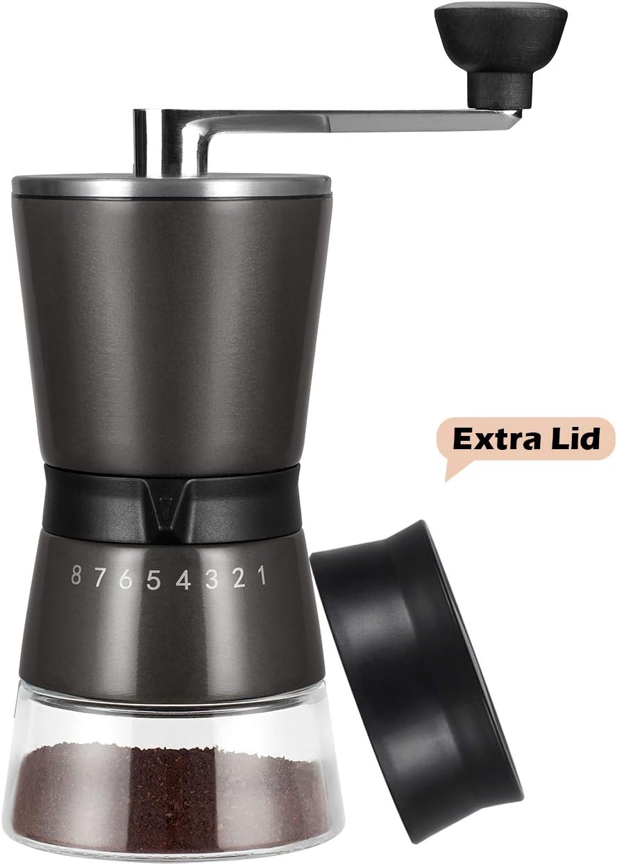 Manual Coffee Grinder - Hand Coffee Mill with Conical Ceramic Burrs - 15 Adjustable Settings - Portable Hand Crank Extra Bonus Cap (Green)