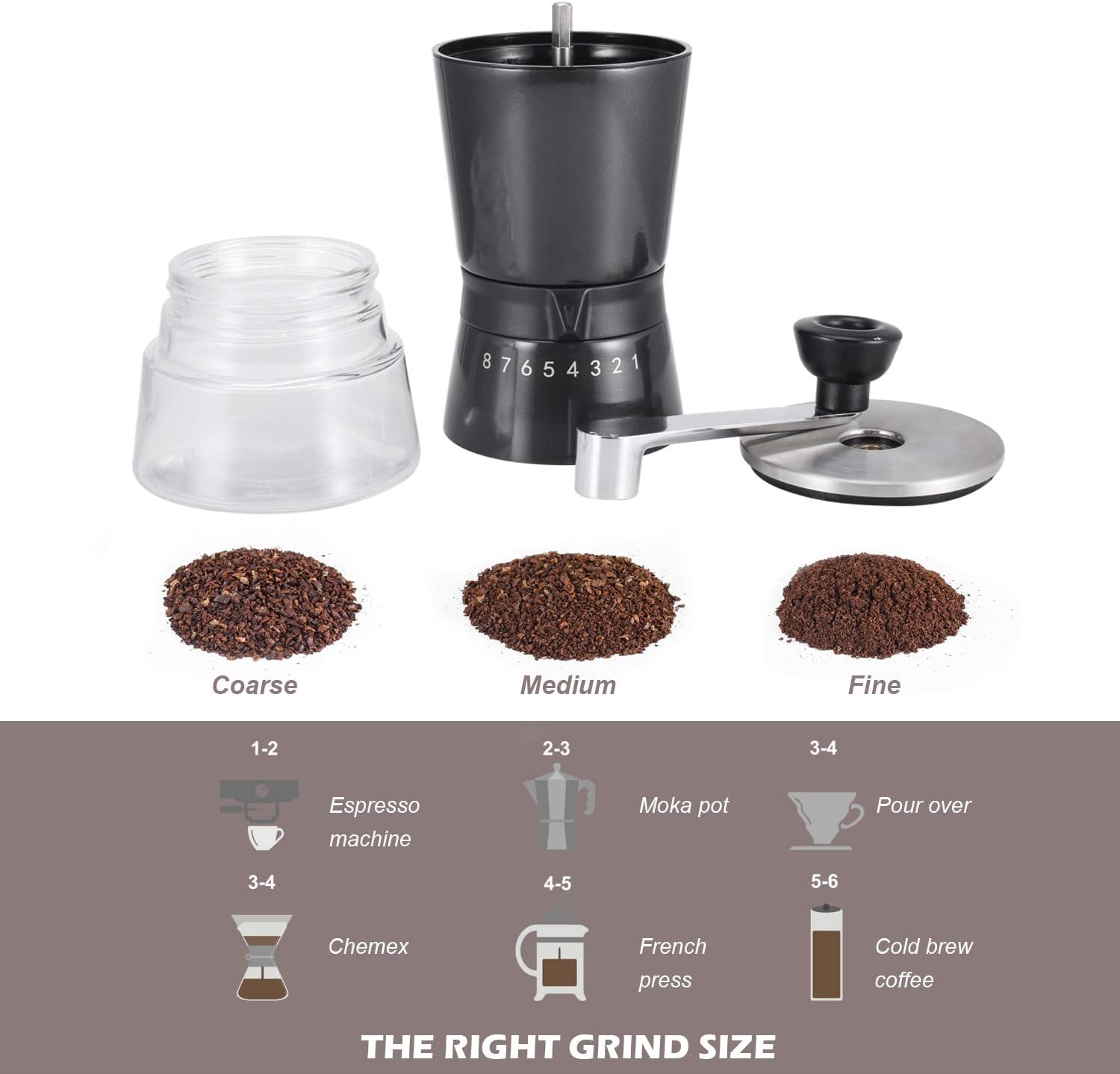 Manual Coffee Grinder - Hand Coffee Mill with Conical Ceramic Burrs - 15 Adjustable Settings - Portable Hand Crank Extra Bonus Cap (Green)
