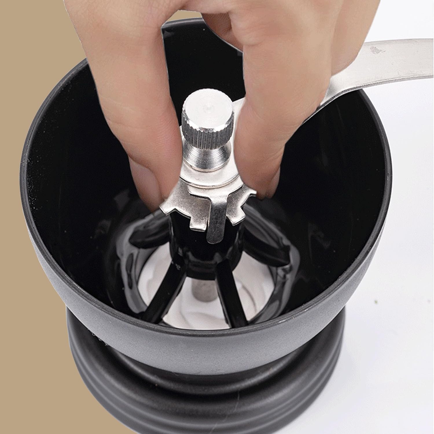 Manual Coffee Grinder Set with Conical Ceramic Burrs, Small Manual Coffee Grinder, Coarse and Fine Adjustable Manual Coffee Bean Grinder with Two Glass Jars, Brush and Spoon Spoon