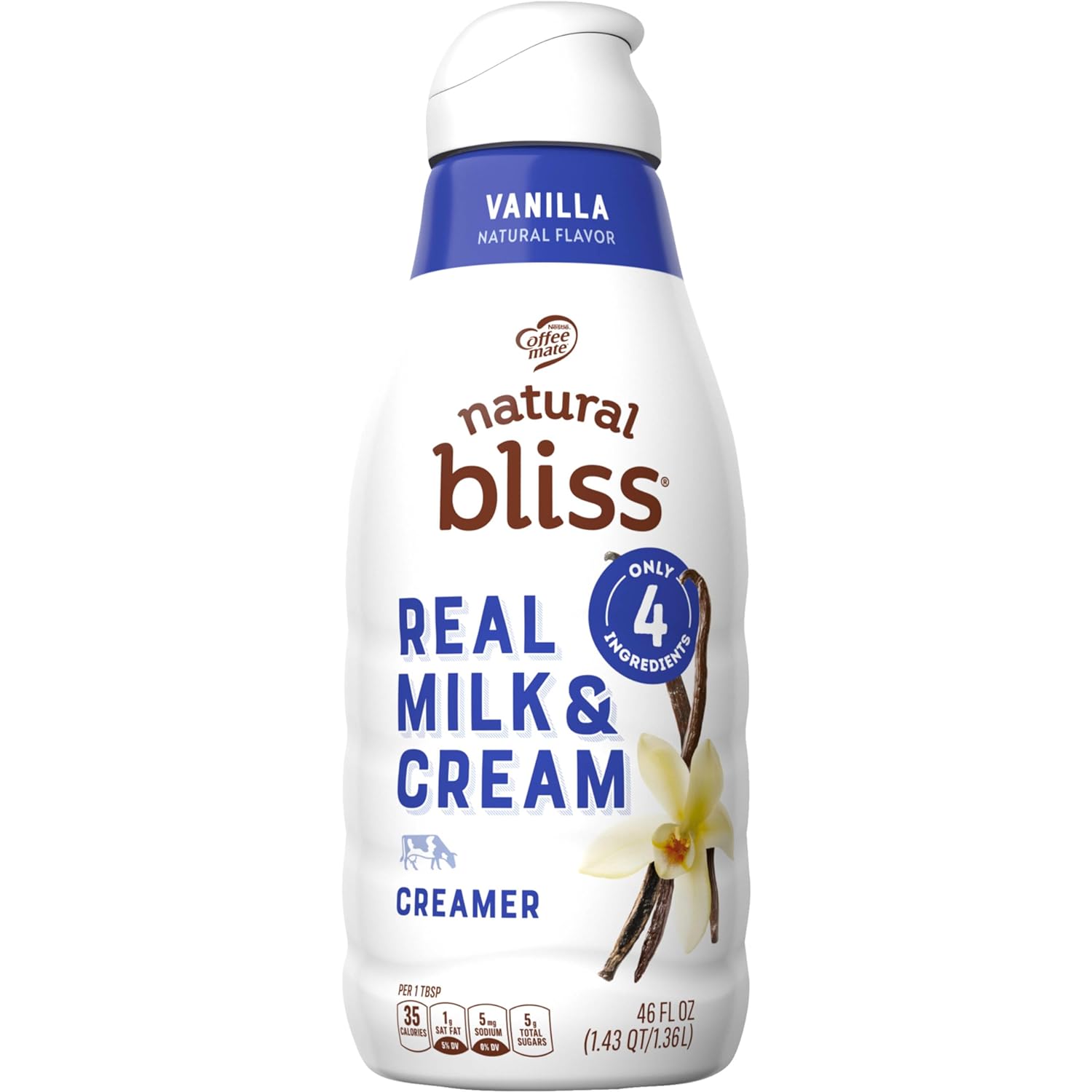 Nestle Natural Bliss Vanilla Flavored Liquid Coffee Creamer, Real Milk Cream Coffee Creamer for a Rich, Tasty Coffee Flavor, Real Dairy Creamer Liquid About 63 Servings (1 tbsp per serving) (32 fl oz)