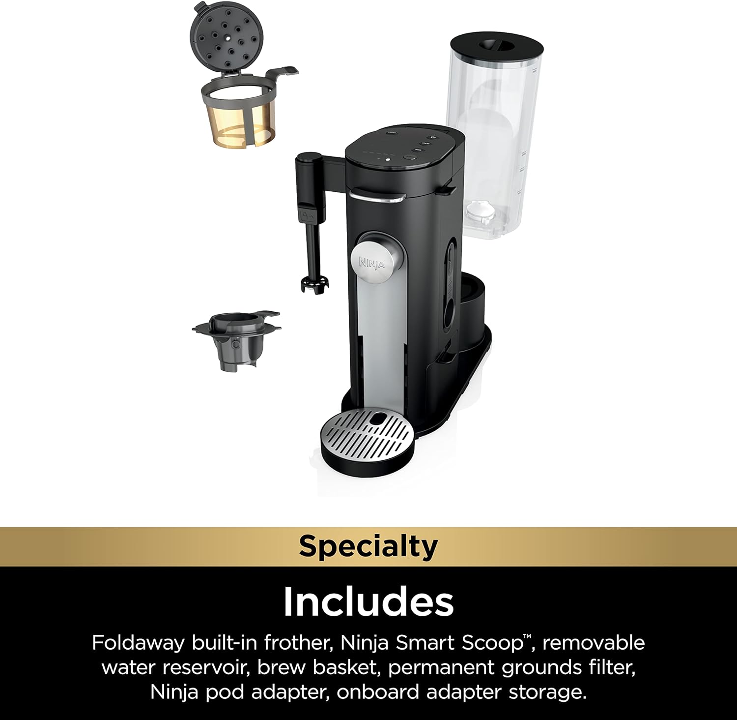 Ninja PB041ST Pods  Grounds Single-Serve Coffee Maker, K-Cup Pod Compatible, 56-oz. Reservoir, 6-oz. Cup to 24-oz. Travel Mug Brew Sizes, Iced Coffee Maker, Stone