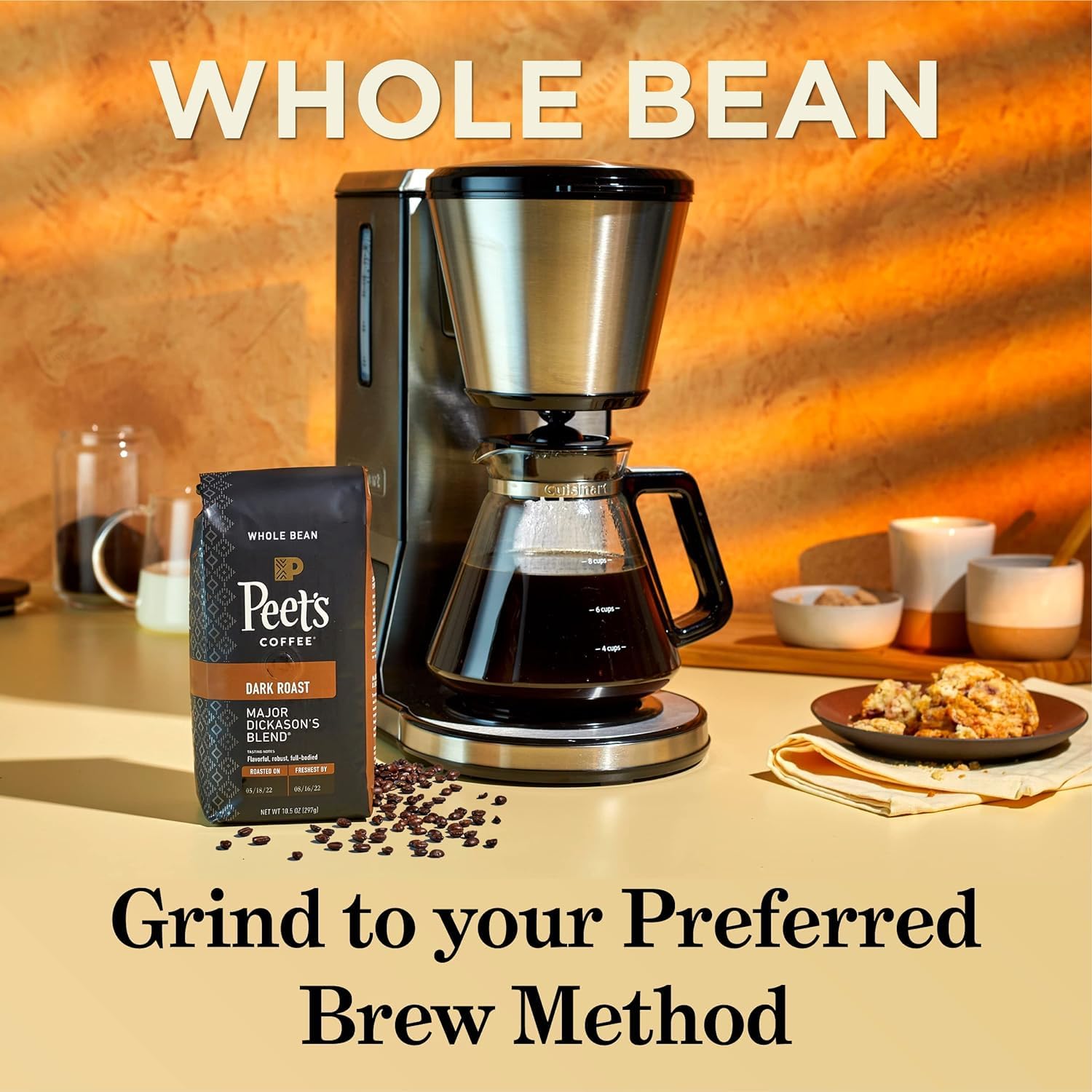 Peets Coffee, Dark Roast Whole Bean Coffee - Major Dickasons Blend 10.5 Ounce Bag