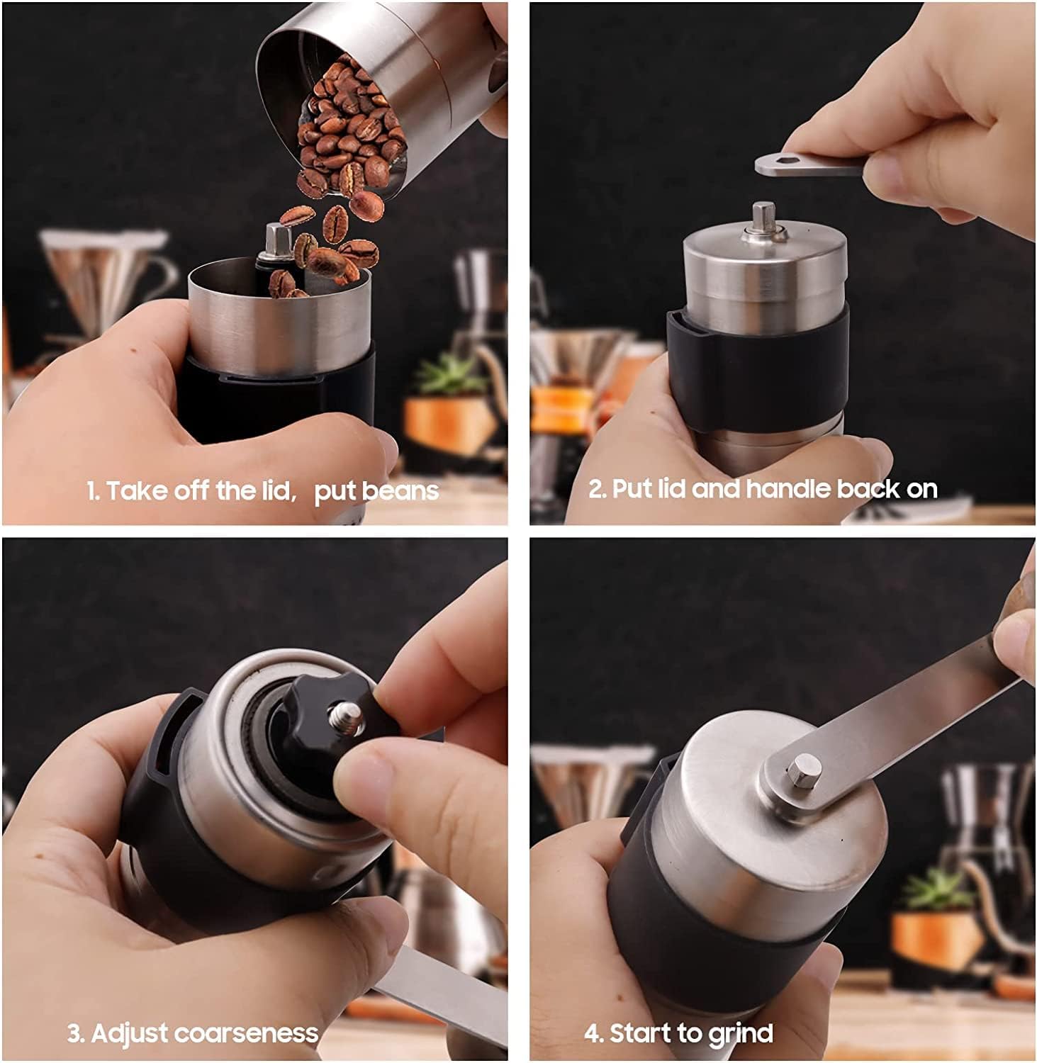 Portable Manual Coffee Grinder -Higher Hardness Conical Ceramic Burrs Stainless Steel Hand With Fine powder adjustment Settings Great Gift For Home Office Travel or Outdoor