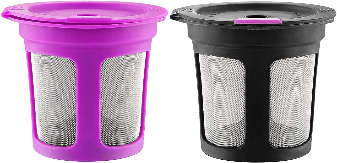 Reusable Cups for Keurig K-Cup 2.0 and 1.0 Coffee Maker, Refillable Filter Pods - Pack of 2 (Purple  Black)