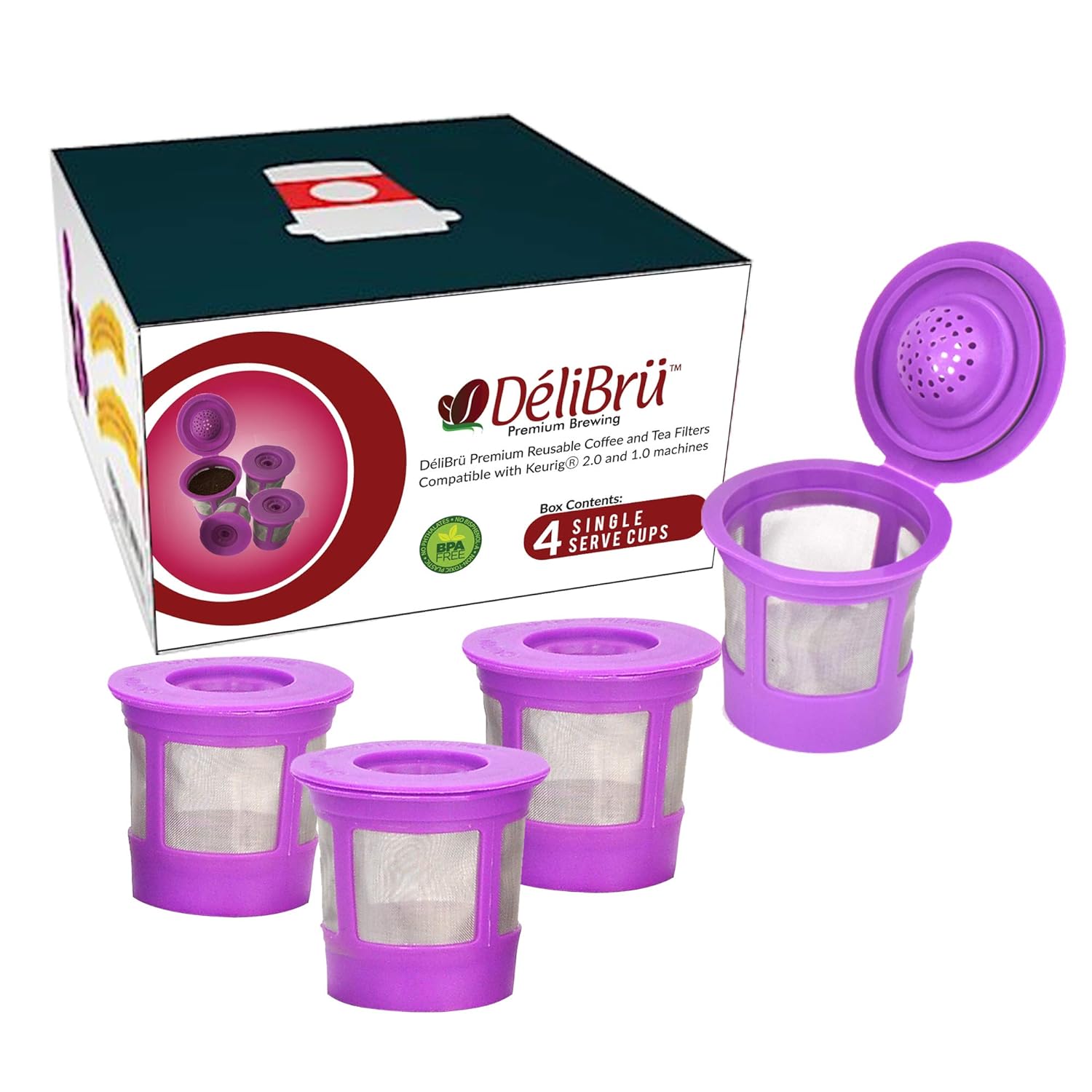 Reusable K Cups for Keurig 2.0  1.0 - Pack of 2 (Purple) - Easy to Clean - Universal Keurig Reusable Coffee Pods by Delibru