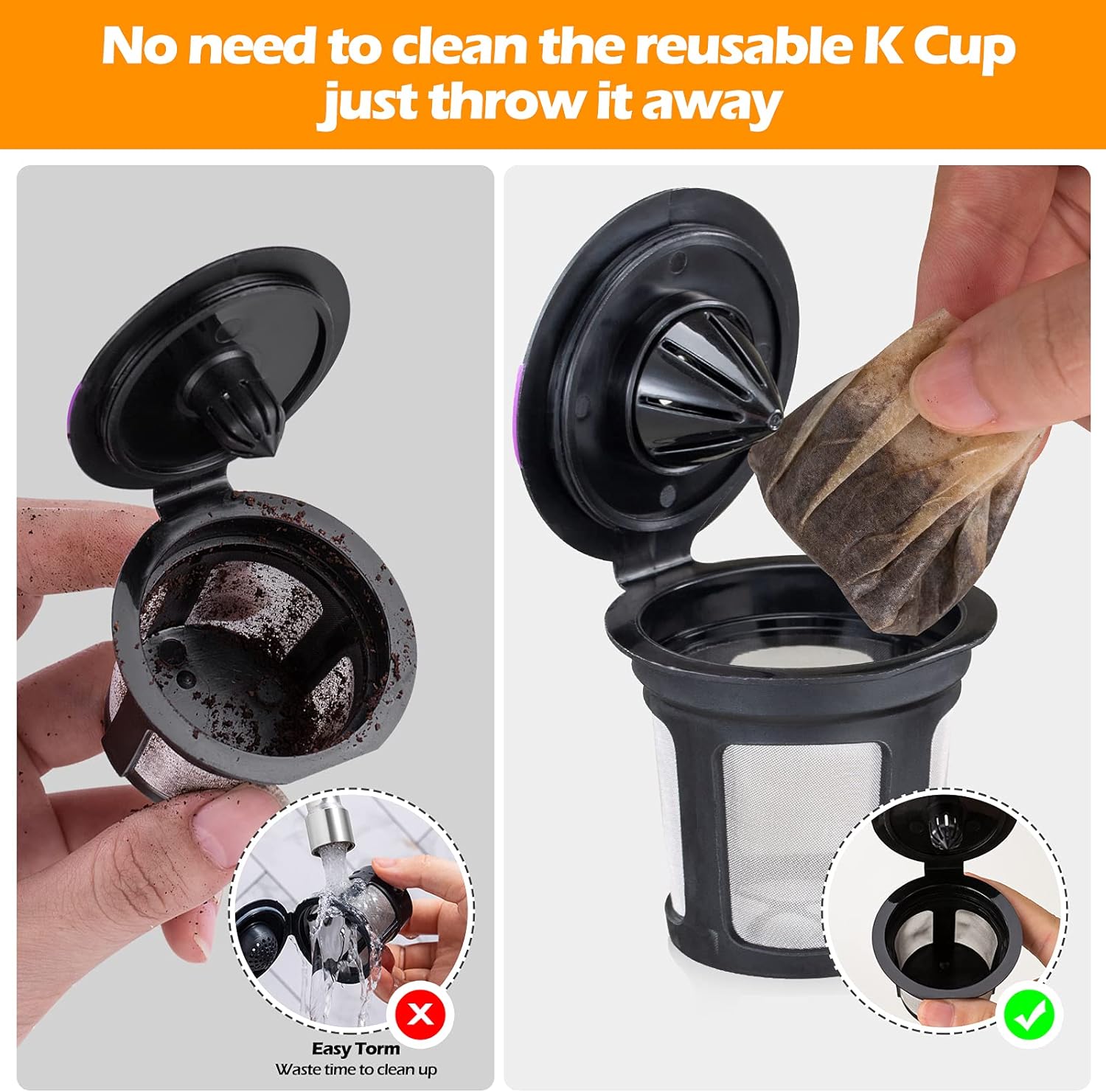 Reusable K Cups for Keurig, 6 Pack K Cup Reusable Coffee Pods with BPA Free Plastic, Refillable K Cup Coffe Pods with 304 Mess, Compatible for Keurig 1.0  2.0 Brewers (6-pack)