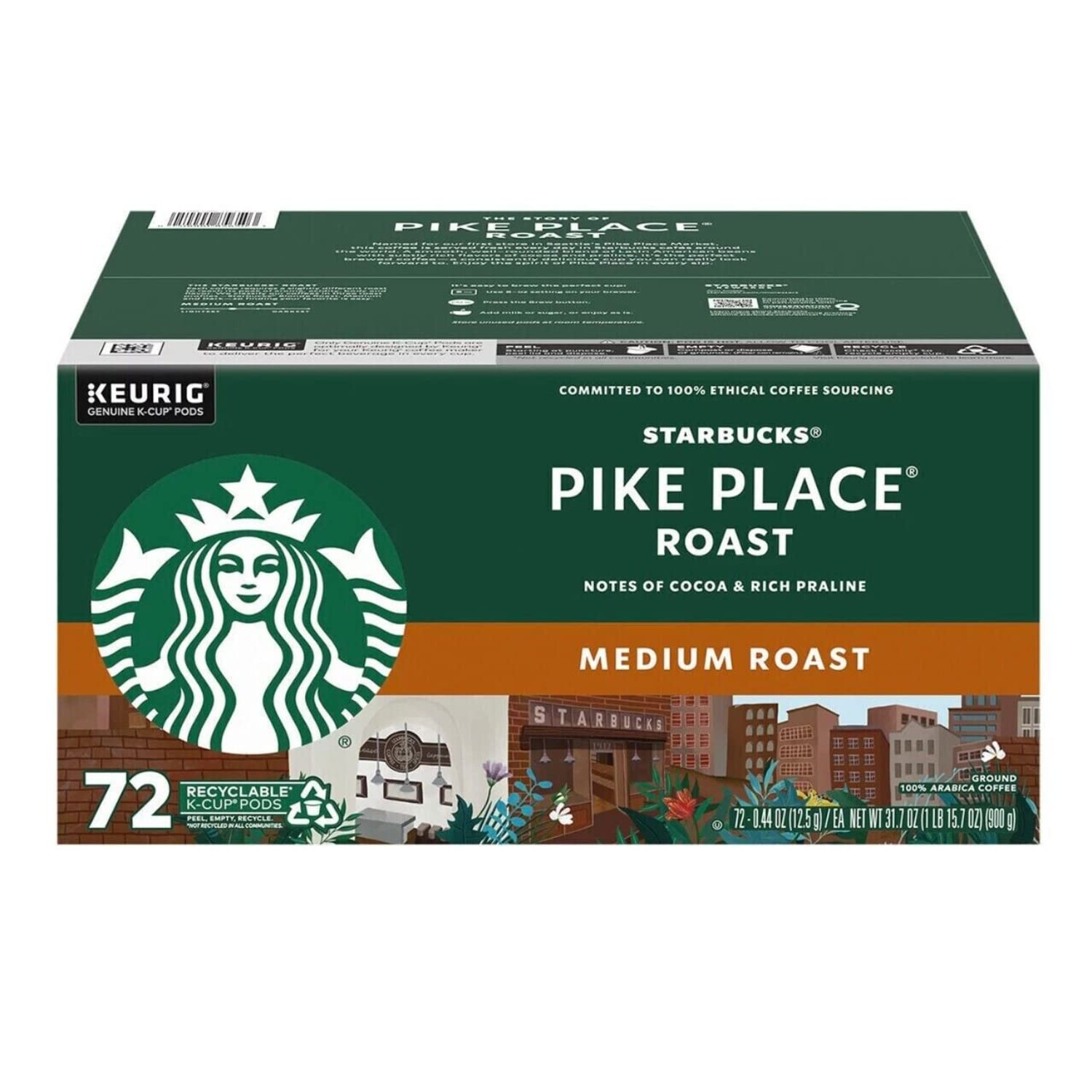 Starbucks Coffee K-Cup Pods, Pike Place,72 Count(Pack of 1)