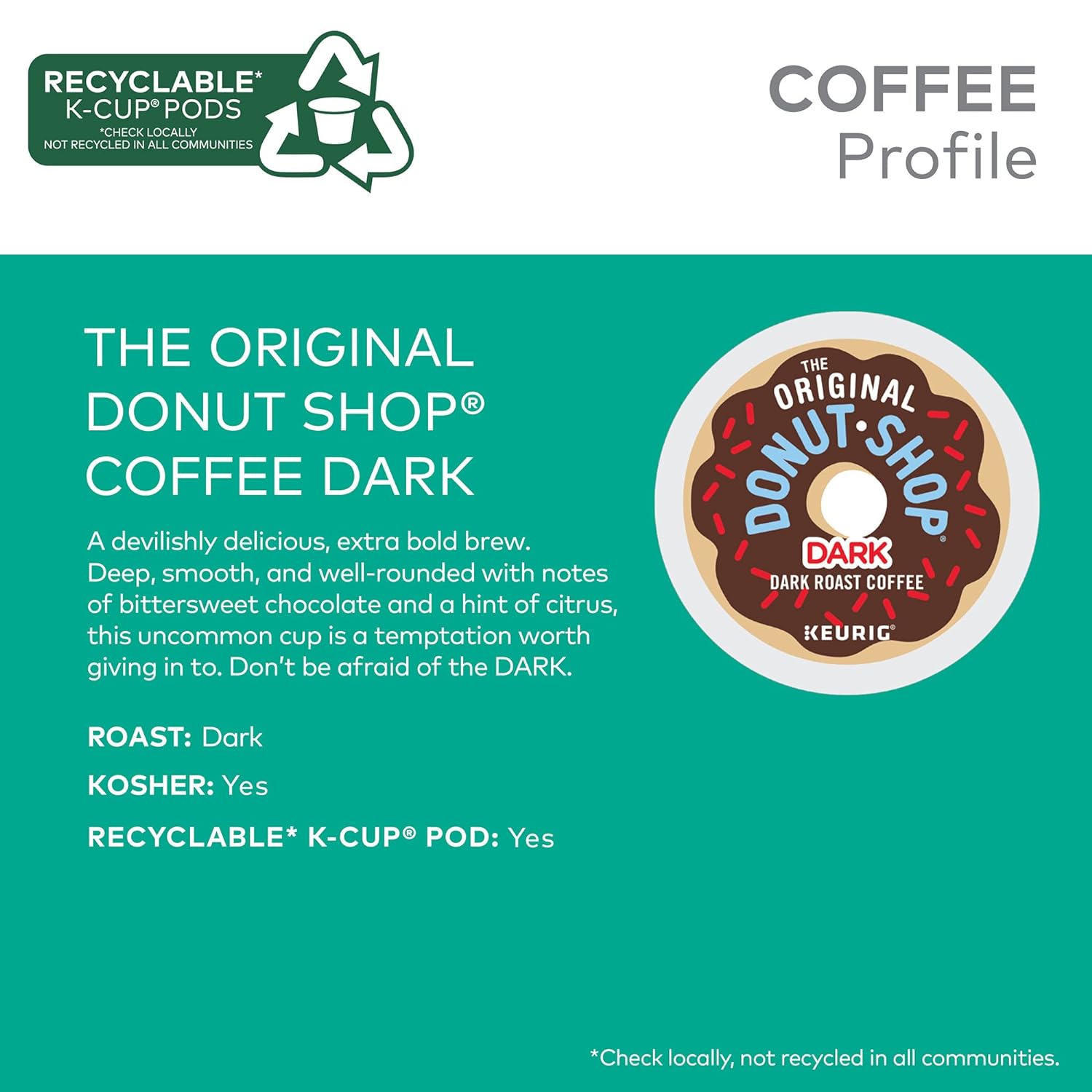 The Original Donut Shop Dark Keurig Single-Serve K-Cup Pods, Dark Roast Coffee, 72 Count (6 Packs of 12)