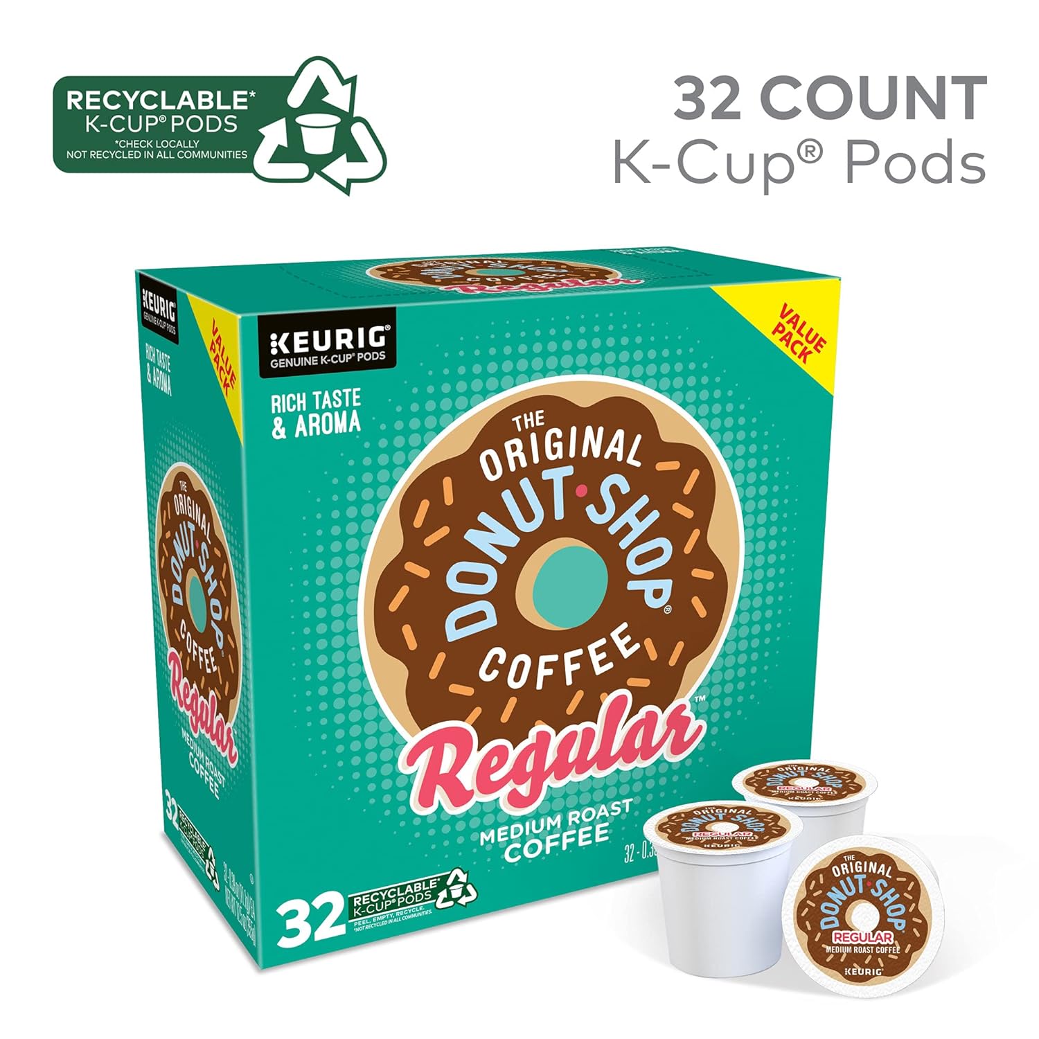 The Original Donut Shop Dark Keurig Single-Serve K-Cup Pods, Dark Roast Coffee, 72 Count (6 Packs of 12)