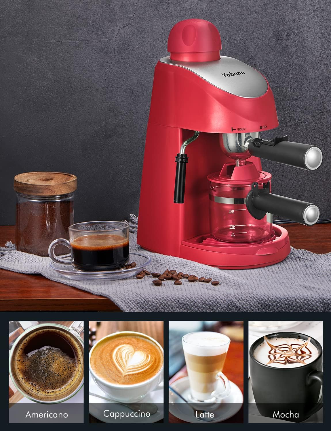 Yabano Espresso Machine, 3.5Bar Espresso Coffee Maker, Espresso and Cappuccino Machine with Milk Frother, Espresso Maker with Steamer (Green)