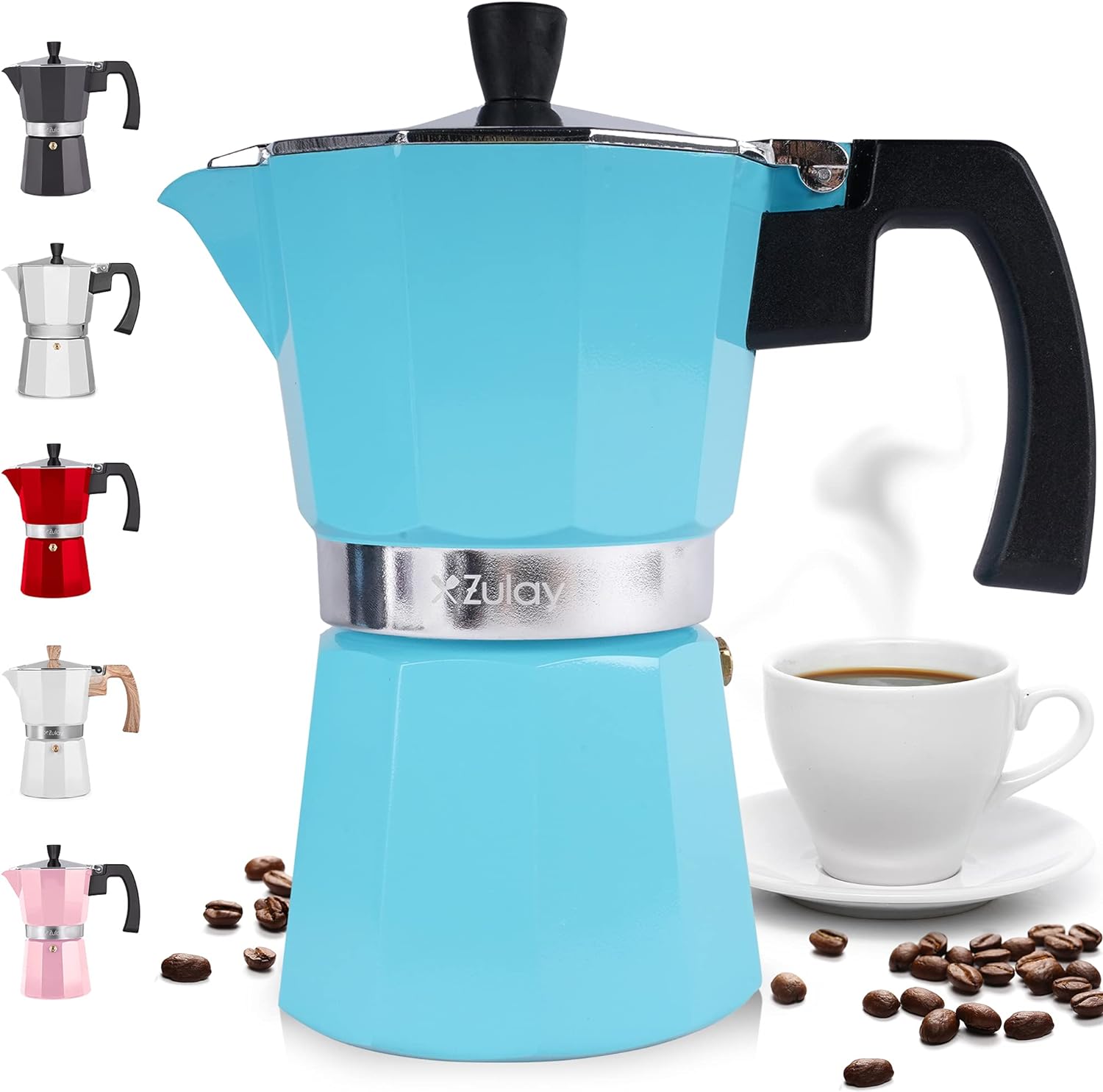 Zulay Classic Stovetop Espresso Maker for Great Flavored Strong Espresso, Classic Italian Style 3 Espresso Cup Moka Pot, Makes Delicious Coffee, Easy to Operate  Quick Cleanup Pot (Blue)