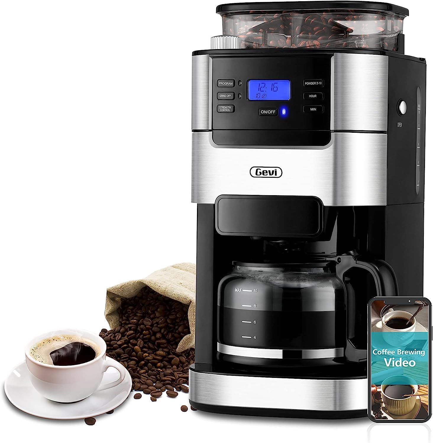 10-Cup Programmable Grind Brew Coffee Maker with Built-In Burr Grinder, Large 1.5L Water Tank, Keep Warm Plate