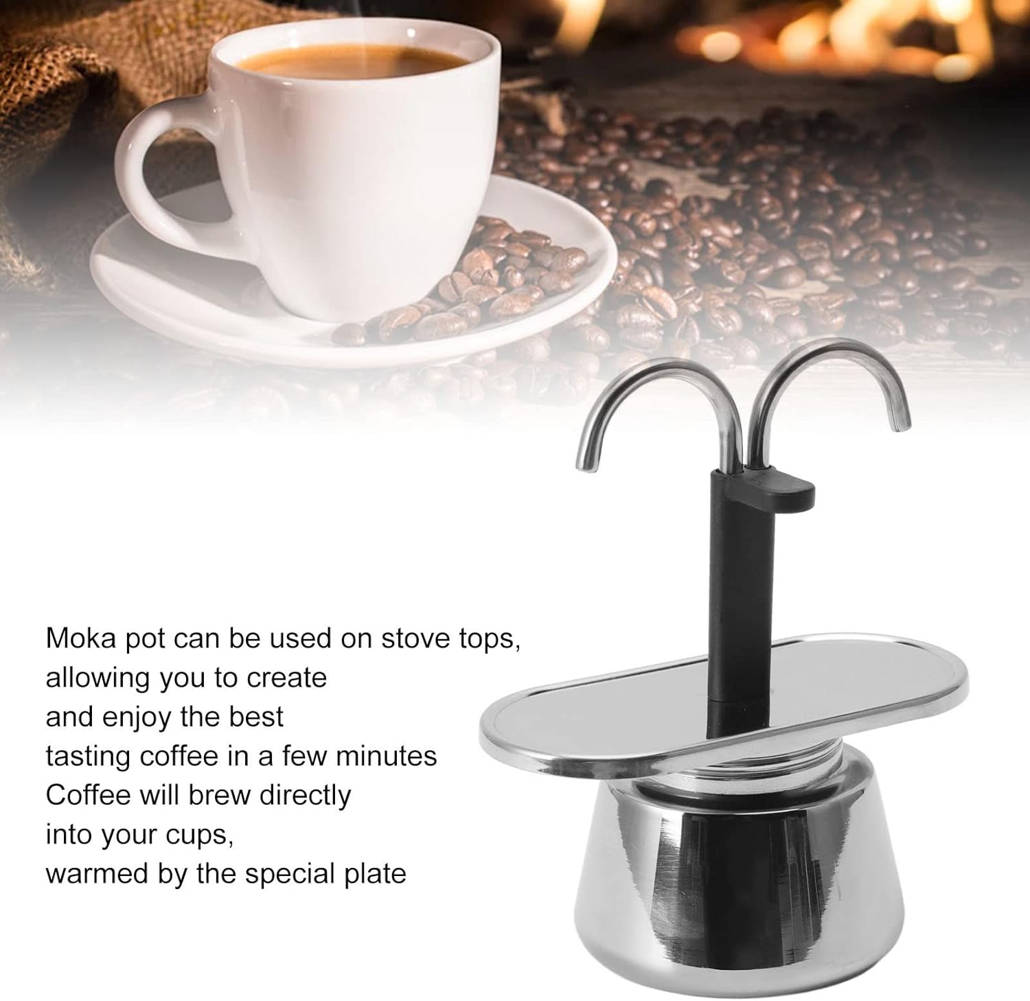 2 Cup Stovetop Espresso Maker, 100ML Double Head Moka Pot, Stainless Steel Espresso Coffee Pot for DIY Coffee Making