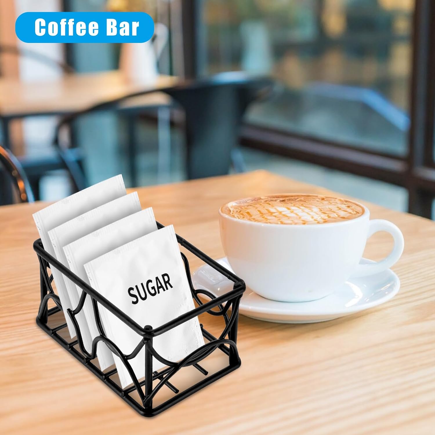 2 Pieces Black Metal Sugar Packet Holder Tea Bag Organizer Sugar Caddy Holder Small Sugar Container Coffee Creamer Holder Tea Bag Caddy Holder for Coffee Bar Kitchen Home (2)