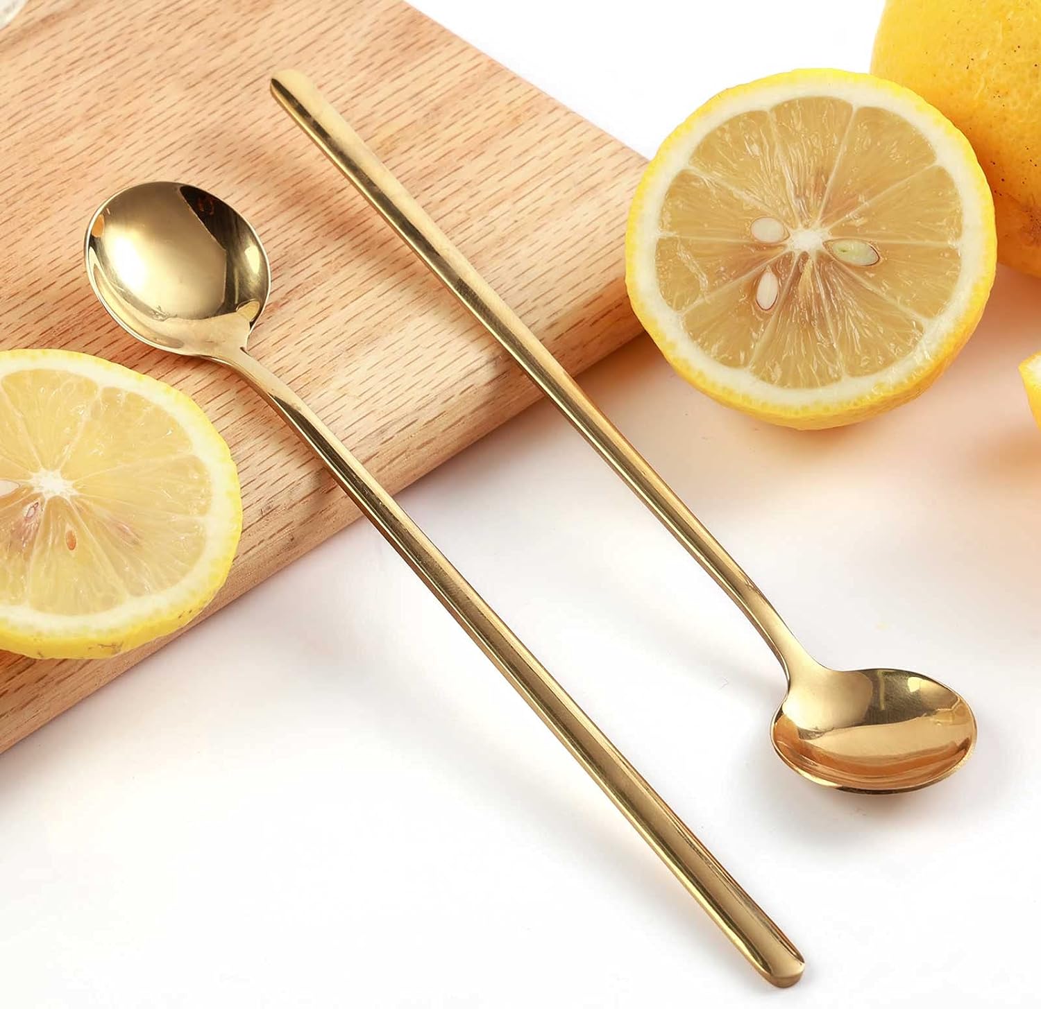 4 PCS 6.7 Inches Coffee Spoons, Stirring Spoons, Tea Spoons Long Handle, Gold Teaspoons, Gold Spoons, Ice Tea Spoons, Long Spoons for Stirring, Gold Espresso Spoons Stainless Steel