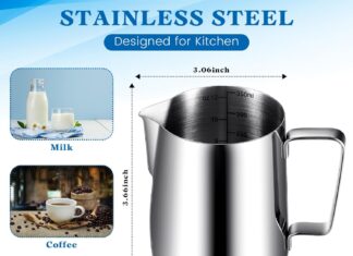 4 pcs milk frothing pitcher 12 oz espresso steaming pitcher milk frother cup with latte art pen stainless steel coffee b