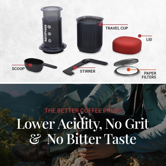 aeropress go travel coffee press kit 3 in 1 brew method combines french press pourover espresso without grit or bitterne