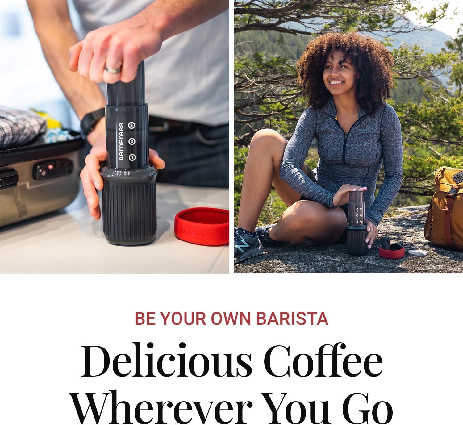 Aeropress Go Travel Coffee Press Kit - 3 in 1 brew method combines French Press, Pourover, Espresso - without grit or bitterness - Small portable Full bodied coffee maker for camping  travel