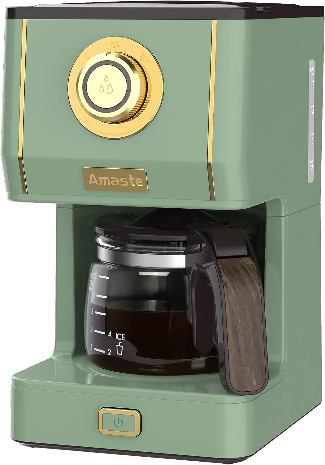 Amaste Drip Coffee Machine with 25 Oz Glass Pot, Retro Style Maker with Reusable Coffee Filter  Three Brewing Modes, 30minute-Warm-Keeping, Matcha Green