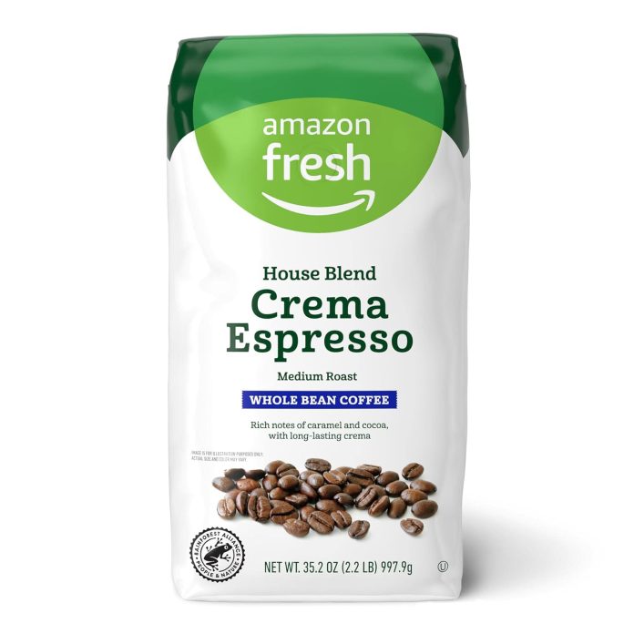 amazon fresh house blend crema espresso whole bean medium roast 22 lb