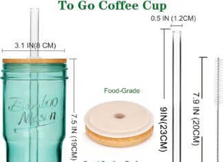 anotion glass cups with lids and straws 4 packs 24oz travel coffee mug wide mouth mason jar iced coffee smoothie cup gla