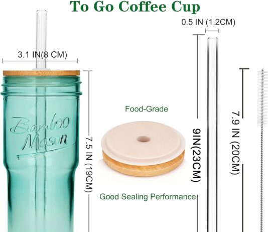 anotion glass cups with lids and straws 4 packs 24oz travel coffee mug wide mouth mason jar iced coffee smoothie cup gla